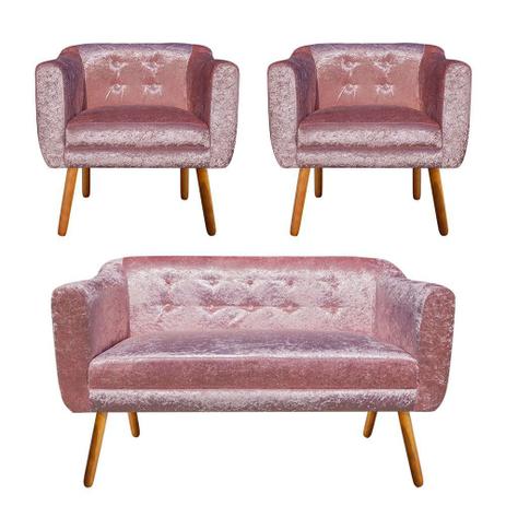Kit Sofá Retrô Namoradeira 2 Lugares e 02 Poltronas Julia Acetinado Rose - D'Rossi Menor preço em Kit Sofá Retrô Namoradeira 2 Lugares e 02 Poltronas Julia Acetinado Rose - D'Rossi