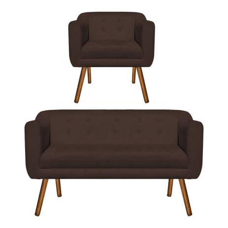 Kit Sofá Retrô Namoradeira 2 Lugares e Poltrona Decorativa Julia Suede Marrom - D'Rossi Menor preço em Kit Sofá Retrô Namoradeira 2 Lugares e Poltrona Decorativa Julia Suede Marrom - D'Rossi