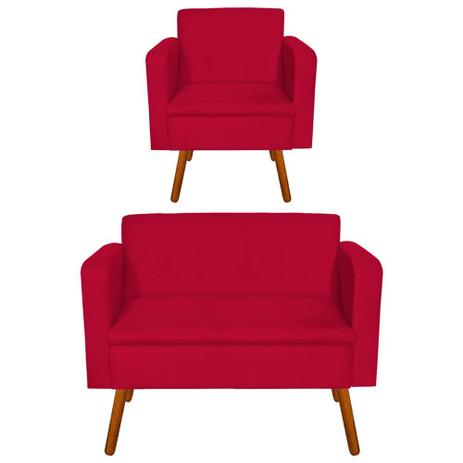 Kit Sofá Retrô Namoradeira e 01 Poltrona Emília Suede Vermelho Pés Palito - DRossi é ruim? Kit Sofá Retrô Namoradeira e 01 Poltrona Emília Suede Vermelho Pés Palito - DRossi é boa?