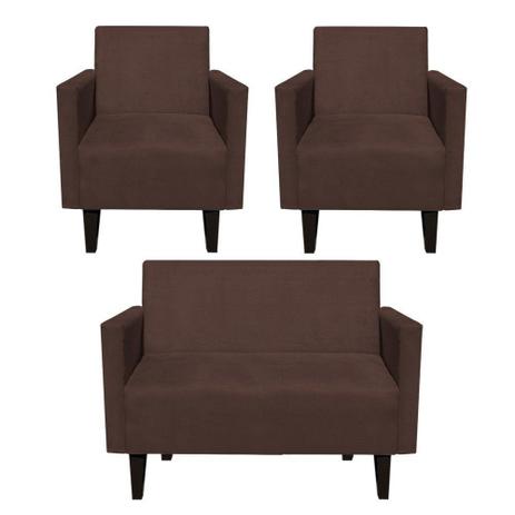 Kit Sofá Retrô Namoradeira e 02 Poltronas Compactas Jade Suede Marrom - D'Rossi Menor preço em Kit Sofá Retrô Namoradeira e 02 Poltronas Compactas Jade Suede Marrom - D'Rossi