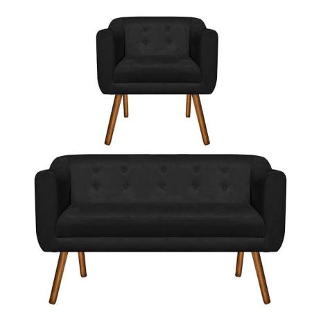 Kit Sofá Retrô Poltrona Namoradeira 2 Lugares e Poltrona Decorativa Julia Suede Preto - DRossi é boa?