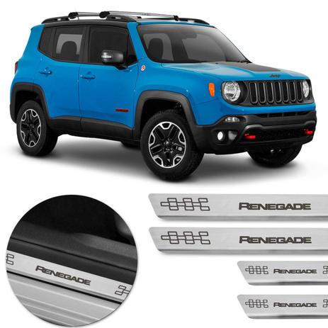 Kit Soleira Aço Inox Curvada Renegade 2015 a 2018 Escovado Grafia Marrom 4 Peças Excelente Fixação - Marçon Menor preço em Kit Soleira Aço Inox Curvada Renegade 2015 a 2018 Escovado Grafia Marrom 4 Peças Excelente Fixação - Marçon