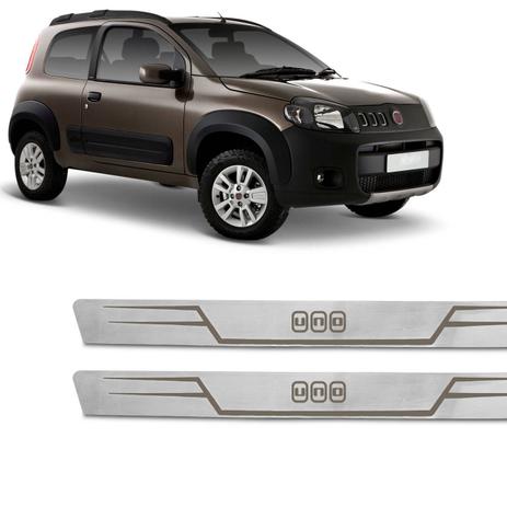 Kit Soleira Aço Inox Reta Fiat Novo Uno 10 a 16 2 Portas Escovado Grafia Marrom Excelente Fixação - Marçon é boa?