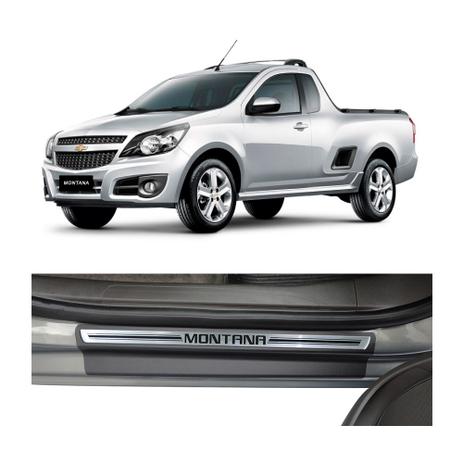 Kit Soleira Chevrolet Montana 2011 a 2018 2P Aço Escovado Resinado - Np Menor preço em Kit Soleira Chevrolet Montana 2011 a 2018 2P Aço Escovado Resinado - Np