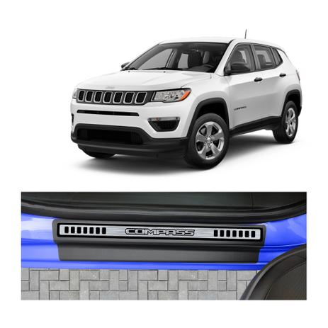 Kit Soleira Jeep Compass 4P Premium Aço Escovado Resinado - Np Menor preço em Kit Soleira Jeep Compass 4P Premium Aço Escovado Resinado - Np