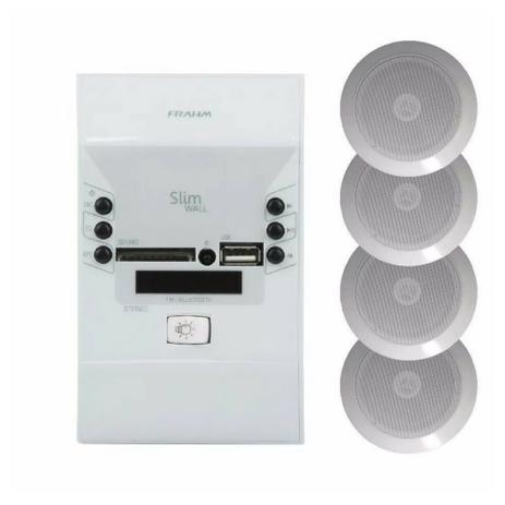 Kit Som Ambiente Wall Player Frahm branco Usb Bluetooth + 4 Caixas Embutir redondas brancas - Orion Menor preço em Kit Som Ambiente Wall Player Frahm branco Usb Bluetooth + 4 Caixas Embutir redondas brancas - Orion