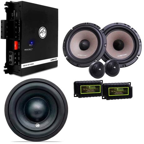 Kit Som Automotivo 480W RMS com Amplificador, Kit 2 Vias 6.5 e Subwoofer 10 - Audiophonic Menor preço em Kit Som Automotivo 480W RMS com Amplificador, Kit 2 Vias 6.5 e Subwoofer 10 - Audiophonic