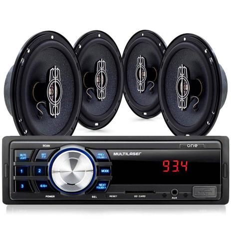 Kit Som Automotivo Multilaser Mp3 One Quadriaxial + Quatro Alto Falantes + Tela Led + Entrada SD - AU953 0 Menor preço em Kit Som Automotivo Multilaser Mp3 One Quadriaxial + Quatro Alto Falantes + Tela Led + Entrada SD - AU953 0
