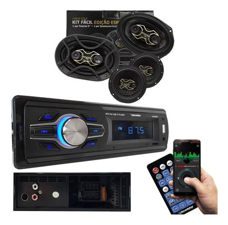 Kit Som Automotivo Rádio Bluetooth RS2602 + Kit Fácil Bravox Gold 6 e 6x9 240w - Kit de Produtos Menor preço em Kit Som Automotivo Rádio Bluetooth RS2602 + Kit Fácil Bravox Gold 6 e 6x9 240w - Kit de Produtos