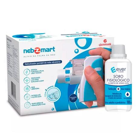 Kit Soro Fisiológico Ever Care 100ml + Nebulizador Portátil Nebzmart Glenmark Menor preço em Kit Soro Fisiológico Ever Care 100ml + Nebulizador Portátil Nebzmart Glenmark