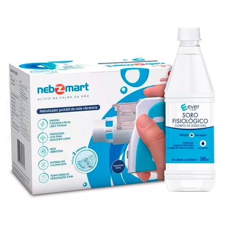 Kit Soro Fisiológico Ever Care 500ml + Nebulizador Portátil Nebzmart Glenmark Menor preço em Kit Soro Fisiológico Ever Care 500ml + Nebulizador Portátil Nebzmart Glenmark