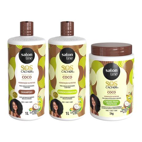 Kit Sos Cachos Coco Familia Com Creme De Pentear 1kg Salon Line S O S Cachos Ativador De Cachos Magazine Luiza