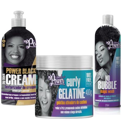 Kit Soul Power Black com Gelatina Curly e shampoo No Bubble Menor preço em Kit Soul Power Black com Gelatina Curly e shampoo No Bubble