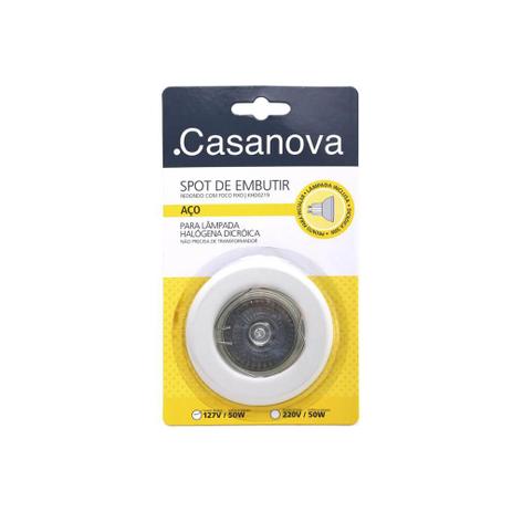 Kit Spot de Embutir Redondo em Aço com Lâmpada Halógena Fixo 50w 110v Branco - Casanova Menor preço em Kit Spot de Embutir Redondo em Aço com Lâmpada Halógena Fixo 50w 110v Branco - Casanova