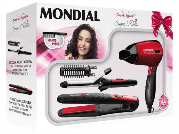 Kit Super Bonita KT-53 Chapinha/ Prancha de Cabelo - Escova Modeladora + Secador Mondial Menor preço em Kit Super Bonita KT-53 Chapinha/ Prancha de Cabelo - Escova Modeladora + Secador Mondial