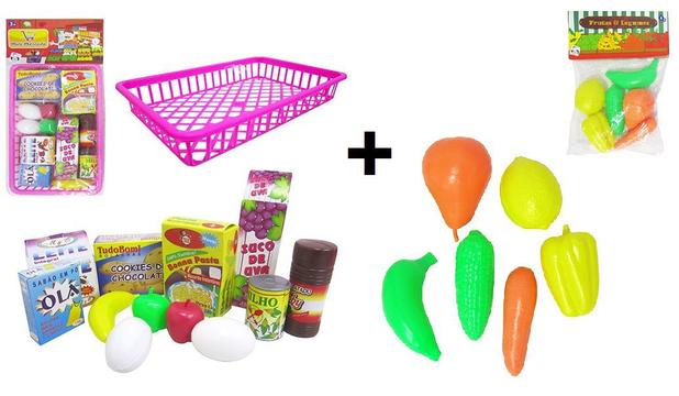 Kit supermercado diversos itens + cestinha plástica + legumes e frutas - Pica-pau Menor preço em Kit supermercado diversos itens + cestinha plástica + legumes e frutas - Pica-pau