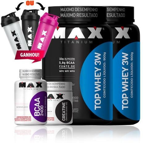 Kit Suplemento Completo Fit Man - Top Whey 3w - Max Titanium Menor preço em Kit Suplemento Completo Fit Man - Top Whey 3w - Max Titanium