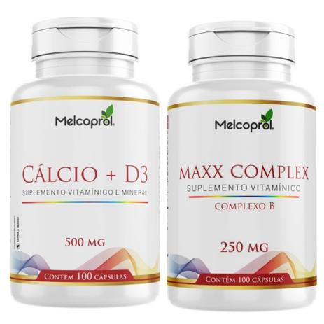 Kit Suplemento de Cálcio com Vitamina D3 + Vitamina Complexo B Maxx Complex 200 Cápsulas Melcoprol Menor preço em Kit Suplemento de Cálcio com Vitamina D3 + Vitamina Complexo B Maxx Complex 200 Cápsulas Melcoprol