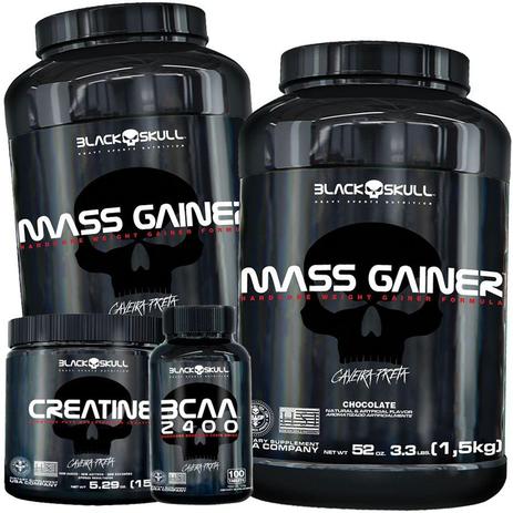 Kit Suplementos 2x Hipercalorico + Bcaa + Creatina - Black skull Menor preço em Kit Suplementos 2x Hipercalorico + Bcaa + Creatina - Black skull