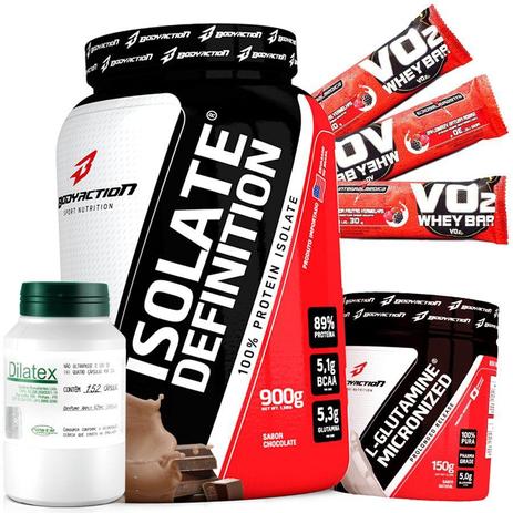 Kit Suplementos Alimentares - Whey Protein Isolado + Glutamina + Vasodilatador Dilatex Extra Pump - Body action Menor preço em Kit Suplementos Alimentares - Whey Protein Isolado + Glutamina + Vasodilatador Dilatex Extra Pump - Body action