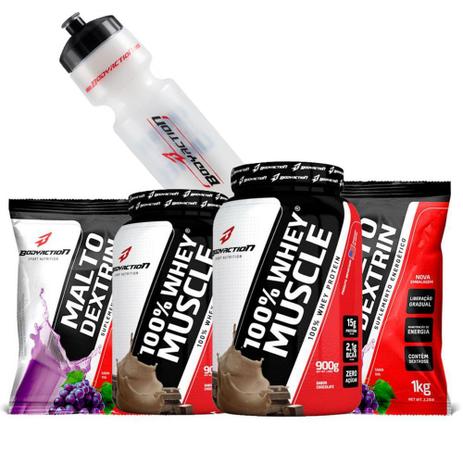Kit Suplementos Body Action - 2x Whey Protein Concentrado 900g + 2x Maltodextrina 1kg + Squeeze Menor preço em Kit Suplementos Body Action - 2x Whey Protein Concentrado 900g + 2x Maltodextrina 1kg + Squeeze