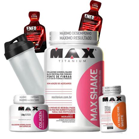 Kit Suplementos Definição Massa Magra - Max Shake 400g + Colageno Hidrolisado + Termogenico + Coq - Max titanium Menor preço em Kit Suplementos Definição Massa Magra - Max Shake 400g + Colageno Hidrolisado + Termogenico + Coq - Max titanium