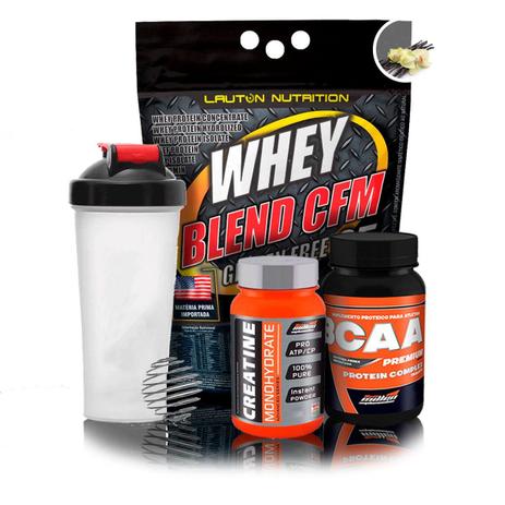 Kit Suplementos Ganho de Massa - Whey Blend + Creatina Advanced + Bcaa Premium + Coqueteleira - New millen Menor preço em Kit Suplementos Ganho de Massa - Whey Blend + Creatina Advanced + Bcaa Premium + Coqueteleira - New millen