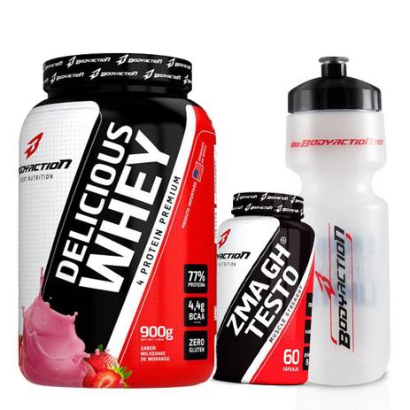 Kit Suplementos Massa Magra - Delicious Whey Protein 900g + Zma GH Testo + Squeeze - Body Action Menor preço em Kit Suplementos Massa Magra - Delicious Whey Protein 900g + Zma GH Testo + Squeeze - Body Action