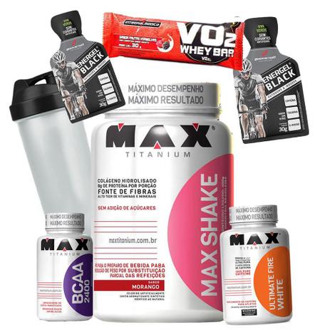Kit Suplementos Massa Magra - Max Shake 400g + Bcaa 2400 + Termogenico Ultimate Fire White + Coq - Max titanium Menor preço em Kit Suplementos Massa Magra - Max Shake 400g + Bcaa 2400 + Termogenico Ultimate Fire White + Coq - Max titanium