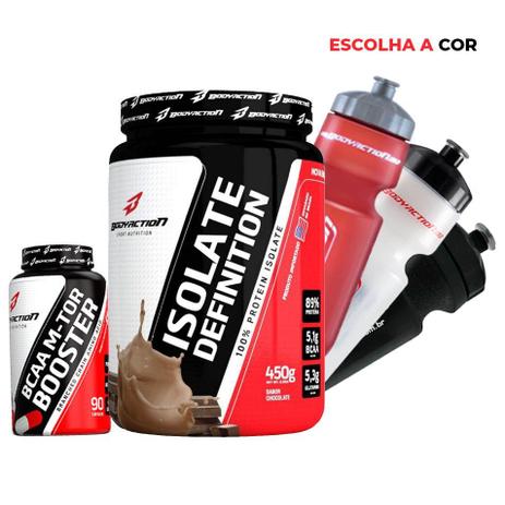 Kit Suplementos Massa Magra - Whey Protein Isolado 450g + Bcaa 90 Cápsulas + Squeeze - Body Action Menor preço em Kit Suplementos Massa Magra - Whey Protein Isolado 450g + Bcaa 90 Cápsulas + Squeeze - Body Action
