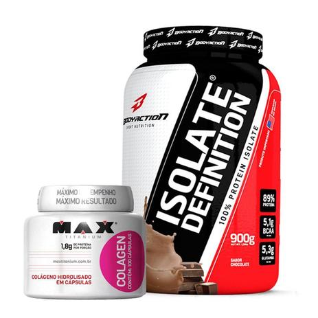 Kit Suplementos Massa Magra - Whey Protein Isolado 900g + Colageno Hidrolisado 100caps - Body Action Menor preço em Kit Suplementos Massa Magra - Whey Protein Isolado 900g + Colageno Hidrolisado 100caps - Body Action