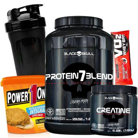 Kit Suplementos Musculares Whey Protein + Creatina + Pasta de Amendoim Integral - Black skull Menor preço em Kit Suplementos Musculares Whey Protein + Creatina + Pasta de Amendoim Integral - Black skull