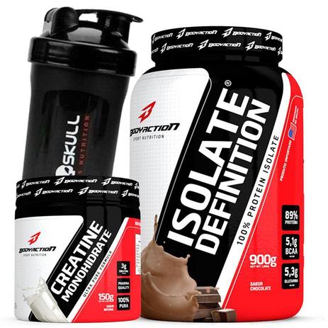 Kit Suplementos Pra Ganhar Massa Magra - Whey Protein Isolado 900g + Creatina + Coq - Body Action Menor preço em Kit Suplementos Pra Ganhar Massa Magra - Whey Protein Isolado 900g + Creatina + Coq - Body Action