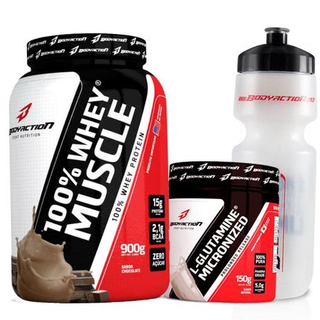 Kit Suplementos Pra Ganhar Massa Muscular - Whey Protein 100 Concentrado + Glutamina - Body Action Menor preço em Kit Suplementos Pra Ganhar Massa Muscular - Whey Protein 100 Concentrado + Glutamina - Body Action