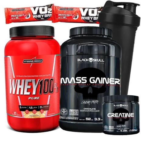 Kit Suplementos Pra Ganhar Massa + Peso - Super Whey Protein + Hiper calorico Mass Gainer + Creatina - Integralmedica Menor preço em Kit Suplementos Pra Ganhar Massa + Peso - Super Whey Protein + Hiper calorico Mass Gainer + Creatina - Integralmedica