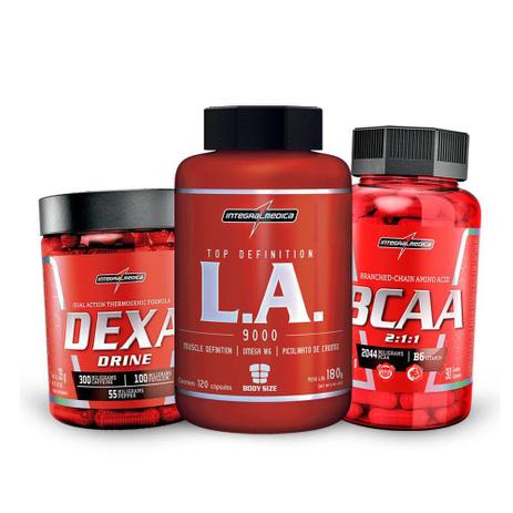 Kit Suplementos Pra Secar Gordura - Termo Dexadrine + L.A Óleo Cartamo + Bcaa - Integral Médica - Integralmedica Menor preço em Kit Suplementos Pra Secar Gordura - Termo Dexadrine + L.A Óleo Cartamo + Bcaa - Integral Médica - Integralmedica