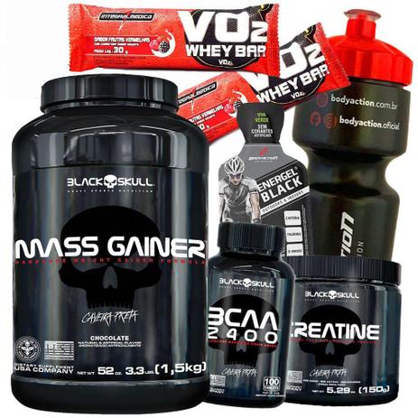 Kit Suplementos Pro Ganho de Massa + Peso - Hipercalorico Mass Gainer + Bcaa + Creatina Black Skull Menor preço em Kit Suplementos Pro Ganho de Massa + Peso - Hipercalorico Mass Gainer + Bcaa + Creatina Black Skull