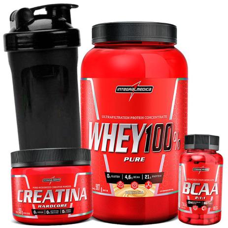 Kit Suplementos Super Whey 100 + Bcaa + Creatina - Integralmedica Menor preço em Kit Suplementos Super Whey 100 + Bcaa + Creatina - Integralmedica