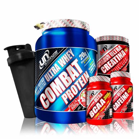 Kit Suplementos Ultra Nutri Whey Combat Protein + Creatina + Bcaa + Cafeina + Coqueteleira Menor preço em Kit Suplementos Ultra Nutri Whey Combat Protein + Creatina + Bcaa + Cafeina + Coqueteleira