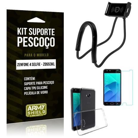Kit Suporte Pescoço Asus Zenfone 4 Selfie Suporte + Capa + Película de Vidro - Armyshield Menor preço em Kit Suporte Pescoço Asus Zenfone 4 Selfie Suporte + Capa + Película de Vidro - Armyshield