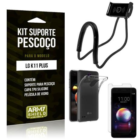 Kit Suporte Pescoço LG K11 Plus Suporte + Capa + Película de Vidro - Armyshield Menor preço em Kit Suporte Pescoço LG K11 Plus Suporte + Capa + Película de Vidro - Armyshield