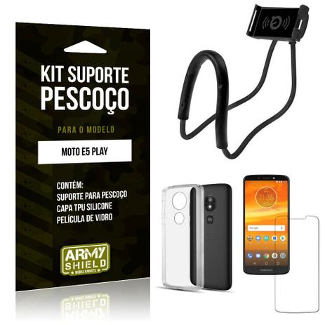 Kit Suporte Pescoço Motorola Moto E5 Play Suporte + Capa + Película de Vidro - Armyshield Menor preço em Kit Suporte Pescoço Motorola Moto E5 Play Suporte + Capa + Película de Vidro - Armyshield