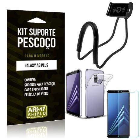 Kit Suporte Pescoço Samsung Galaxy A8 Plus Suporte + Capa + Película de Vidro - Armyshield Menor preço em Kit Suporte Pescoço Samsung Galaxy A8 Plus Suporte + Capa + Película de Vidro - Armyshield