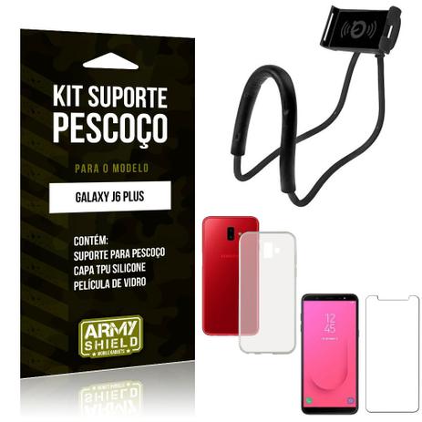Kit Suporte Pescoço Samsung Galaxy J6 Plus Suporte + Capa + Película de Vidro - Armyshield Menor preço em Kit Suporte Pescoço Samsung Galaxy J6 Plus Suporte + Capa + Película de Vidro - Armyshield