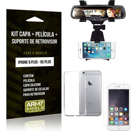 Kit Suporte Retrovisor Apple iPhone 6 Plus/6S Plus Suporte + Capa + Película de Vidro - Armyshield Menor preço em Kit Suporte Retrovisor Apple iPhone 6 Plus/6S Plus Suporte + Capa + Película de Vidro - Armyshield