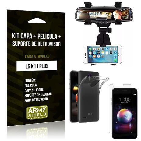 Kit Suporte Retrovisor LG K11 Plus Suporte + Capa + Película de Vidro - Armyshield Menor preço em Kit Suporte Retrovisor LG K11 Plus Suporte + Capa + Película de Vidro - Armyshield