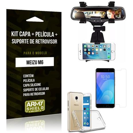 Kit Suporte Retrovisor Meizu M6 Suporte + Capa + Película de Vidro - Armyshield Menor preço em Kit Suporte Retrovisor Meizu M6 Suporte + Capa + Película de Vidro - Armyshield