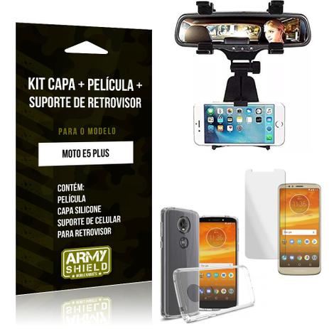Kit Suporte Retrovisor Motorola Moto E5 Plus Suporte + Capa + Película de Vidro - Armyshield Menor preço em Kit Suporte Retrovisor Motorola Moto E5 Plus Suporte + Capa + Película de Vidro - Armyshield