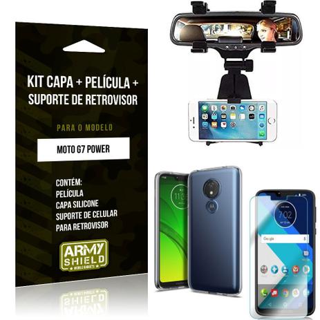 Kit Suporte Retrovisor Motorola Moto G7 Power Suporte + Capa + Película de Vidro - Armyshield Menor preço em Kit Suporte Retrovisor Motorola Moto G7 Power Suporte + Capa + Película de Vidro - Armyshield