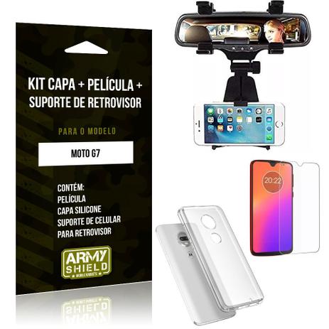 Kit Suporte Retrovisor Motorola Moto G7 Suporte + Capa + Película de Vidro - Armyshield Menor preço em Kit Suporte Retrovisor Motorola Moto G7 Suporte + Capa + Película de Vidro - Armyshield